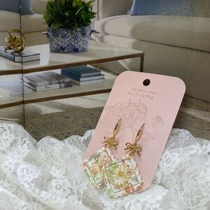 “ANASTASIA” Floral Hand-Painted Earrings with Gold Accents